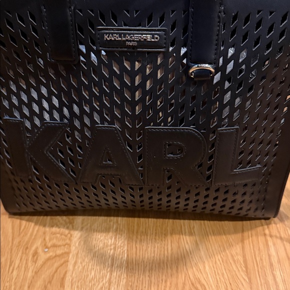 KARL LAGERFELD PARIS NOVEAU MEDIUM BLACK PERFORATED TOTE SHOULDER BAG - Picture 2 of 7